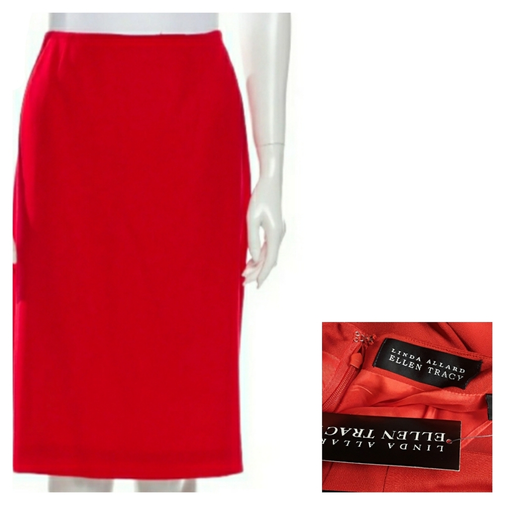 LINDA ALLEN ELLEN TRACY 100% Silk Red Vermillion Skirt Size 22 (2X) NWT